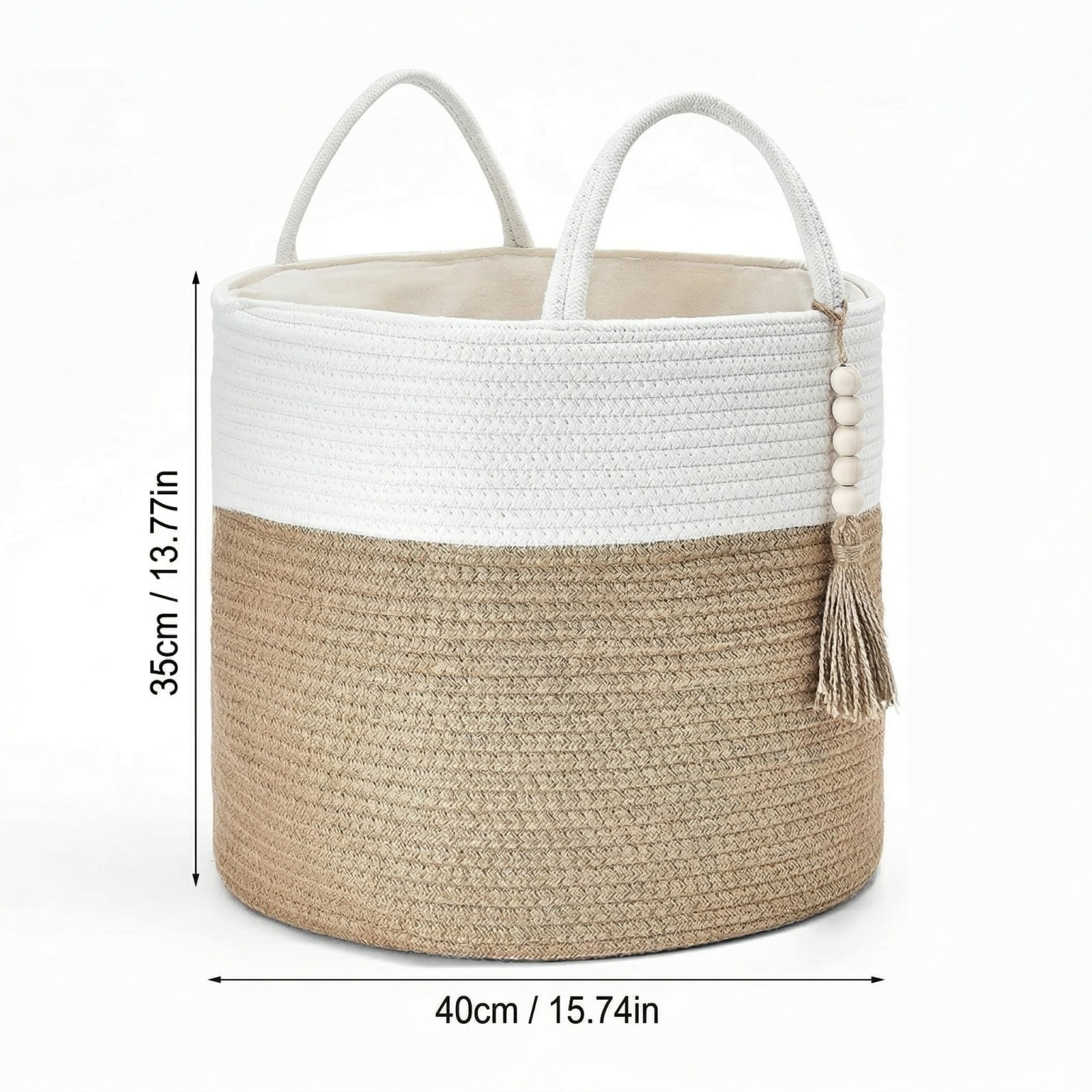 Cotton Rope Woven Laundry Basket, Dirty Clothes Storage Hamper, Decorative Straw Weaving Organizer Bin, Household Storage for Living Room and Bedroom