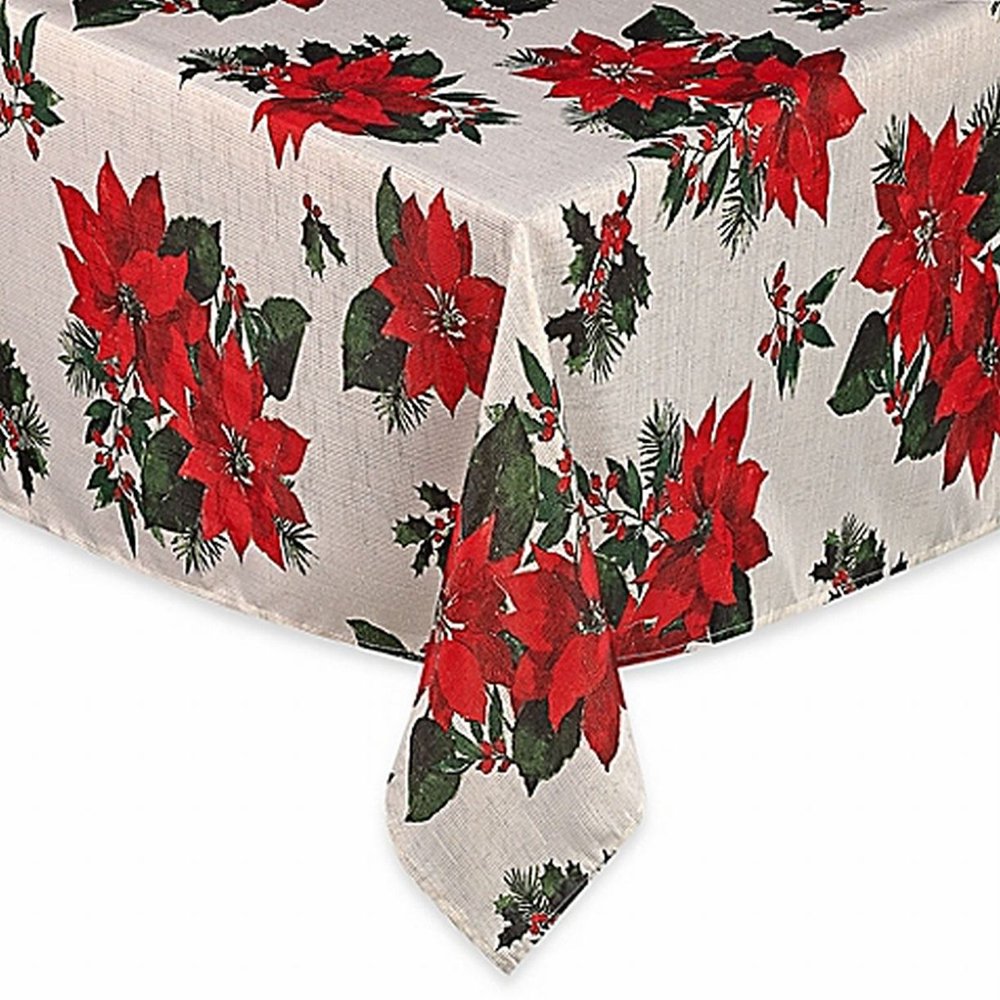 Winter Wonderland Poinsettia Christmas Tablecloth Fabric Table Cloth