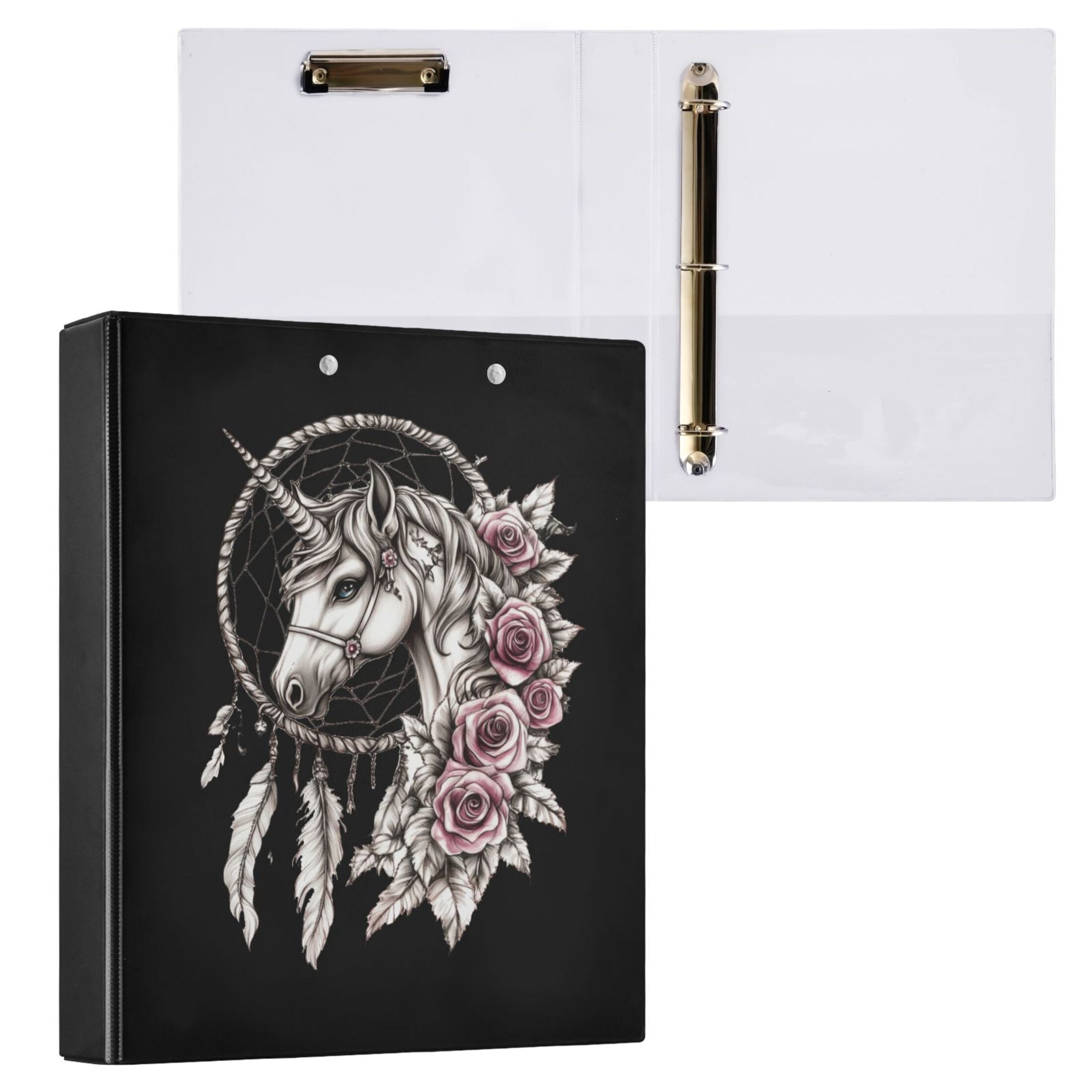 joogoo Boho Unicorn Hardcover 3 Ring Binder 1.5" Round Rings Interior Pockets Binders Organizer 1 Pack