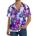 thumbnail image 3 of Balery Flying Butterflies Men's Casual Button Down Shirt Short Sleeve Textured Summer Cuban Beach Shirts-Medium, 3 of 7