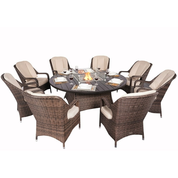 8 Seat Round Gas Fire Pit Dining Table, Round Outdoor Dining Tables For 8
