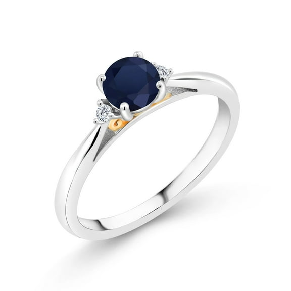 Blue Sapphire and White Lab Grown Diamond Engagement Ring for Women | 925 Sterling Silver and 10K Yellow Gold | 0.64 Cttw | Wedding Engagement Anniversary Promise Ring for Women| Size 7