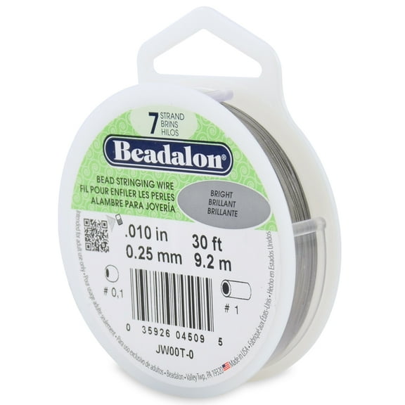 Beadalon 7 Strand Stainless Steel Bead Stringing Wire, 010 in / 0.25 mm, Bright, 30 ft / 9.2 m
