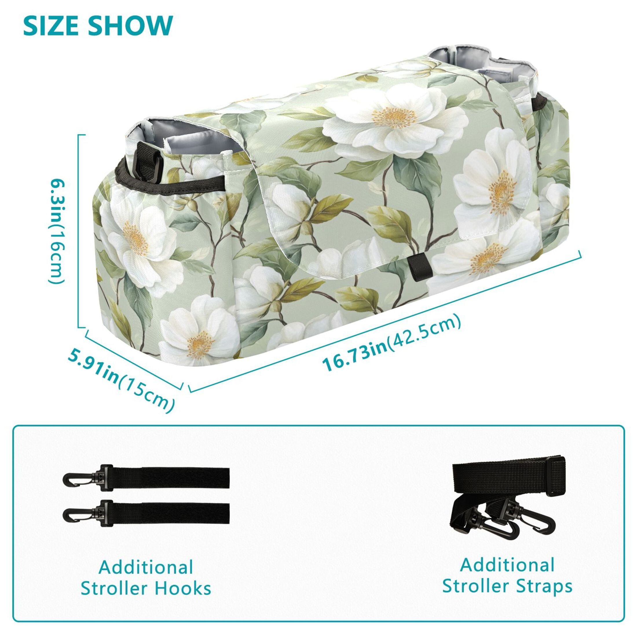 DIXRUYEE Stroller Organizer Elegant White Garden Printed