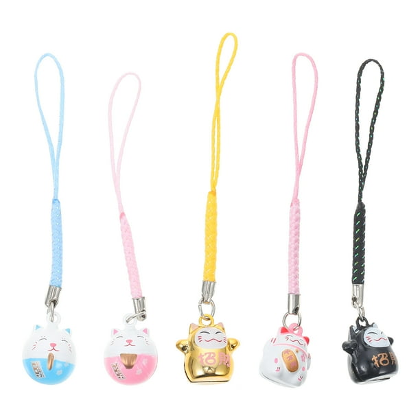 5 unids llamando a gato llaveros con campana mascota campana colgante teléfono cordón decoración