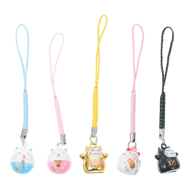 5 llaveros de gato con cascabel para mascotas, colgantes, cordones para teléfono, decoración