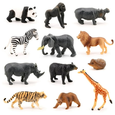 Volnau Mini Safari Animal Toys Figures 12PCS Wild Figurines Miniature for Toddler Kids Birthday Gift