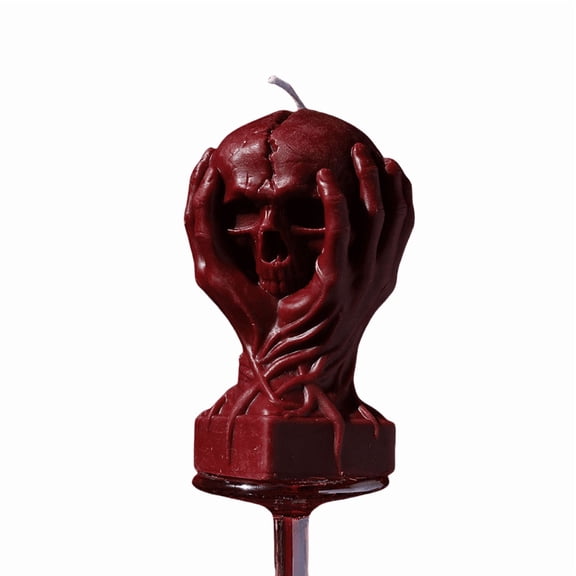 Finymk Halloween Candles Hand-Held Skull Design, Low-Temperature, Gothic Skeleton Statue Burnable Soy Wax Candle for Halloween Party Table Centerpiece Decoration