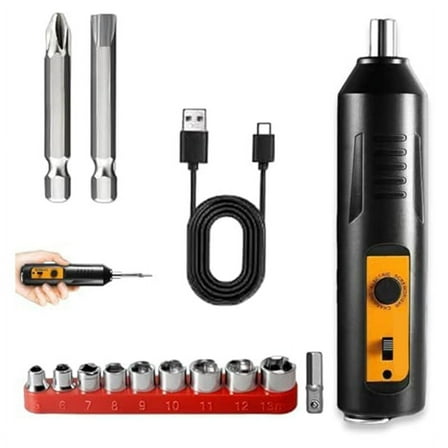 Electric Screwdriver,Automatic Home Repair Tool Kit with Led Light,USB Rechargeable Cordless Magnetic Screwdriver A