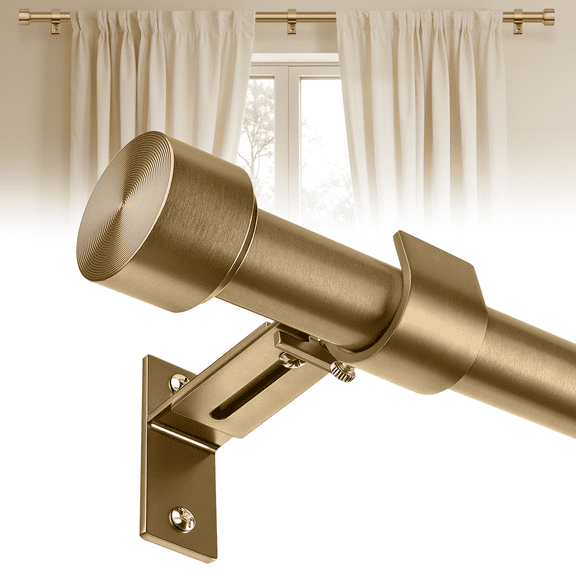 HEI! DEAR 1" Adjustable Brass Gold Curtain Rod Set, Heavy Duty 36-120" with Solid Aluminum Finial for Windows