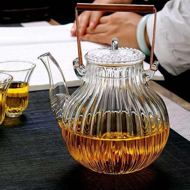 Théière transparente poignée en métal de grande capacité pour le thé en  fleurs thé Puer chinois 