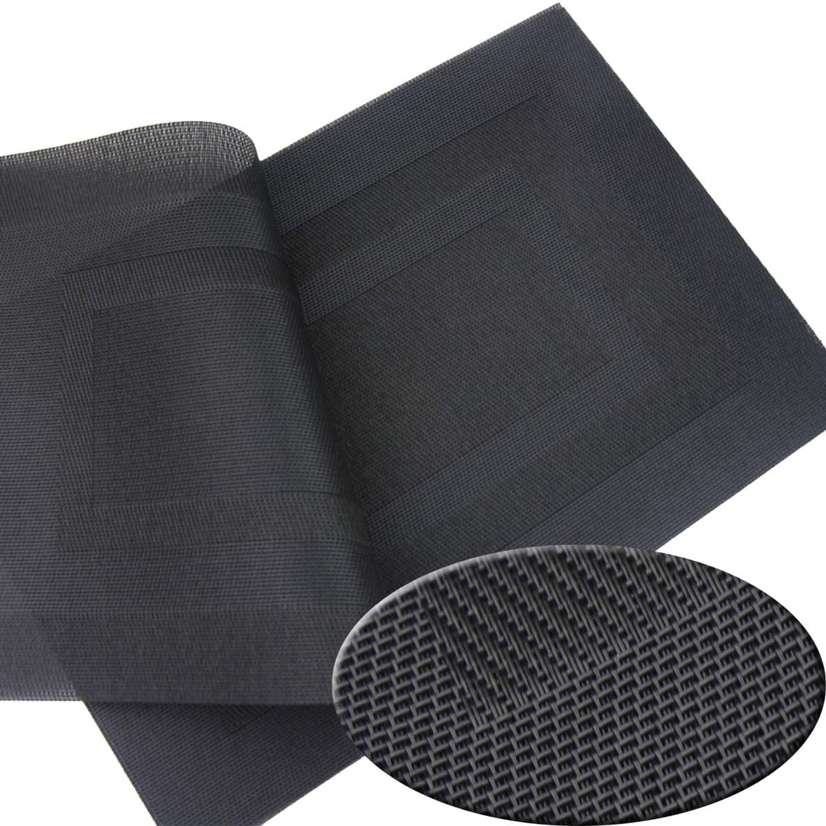 Placemats,Washable Woven Vinyl Durable Placemats for Dining Table,Easy to Clean Plastic Placemats Set of 6 (18 x 12 inches, Pure Black)
