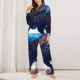 thumbnail image 2 of Honeii Moonlit Blue Wolf print Women's Pajama Sets Long Sleeve Button Down Sleepwear Nightwear Soft Pjs Lounge Sets-XX-Large, 2 of 7