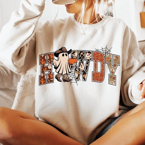 Howdy Ghost Sweatshirt, Western Halloween Retro Spooky Season Sweatshirt