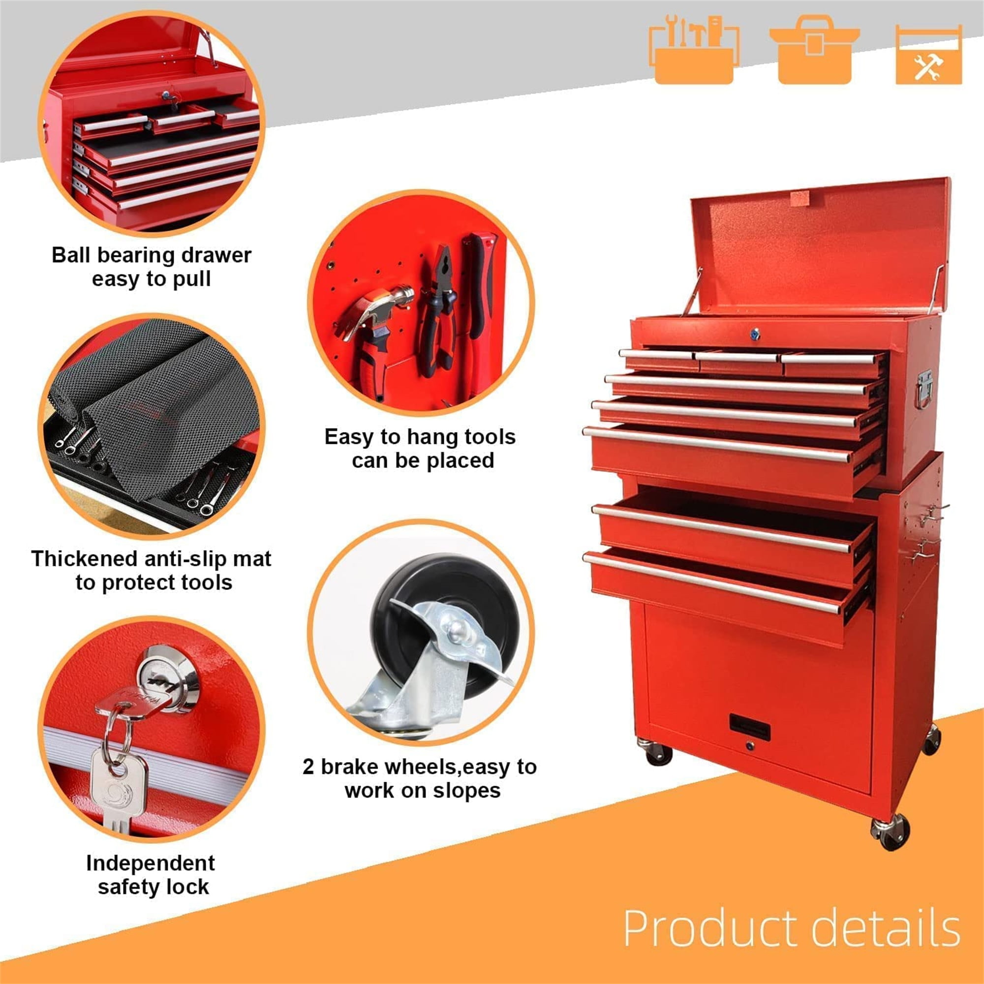 Aukfa Tool Chest, 2in1 Steel Rolling Tool Box & Cabinet On Aukfa Tool Chest, 2in1 Steel Rolling Tool Box & Cabinet On