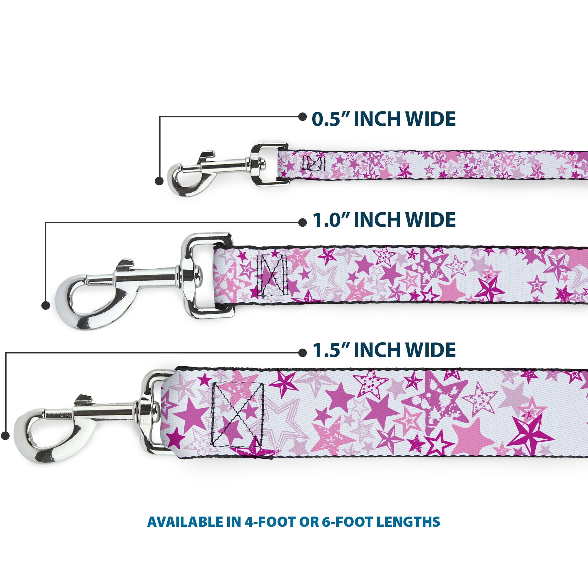 Buckle-Down Pet Leash, Dog Leash, Stargazer White Pink, 6 Feet Long 1.0 Inch Wide