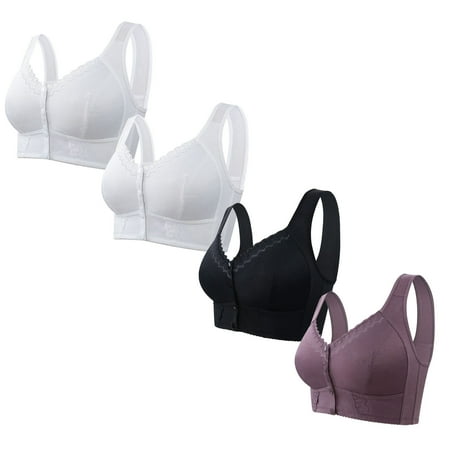Black of Friday Deal Clearance Staron 4PC Bras for Women  Women s Bras Front Closure No Underwire Bra Stretch Wireless Bra Comfortable Comfy Bras Breathable Bra
