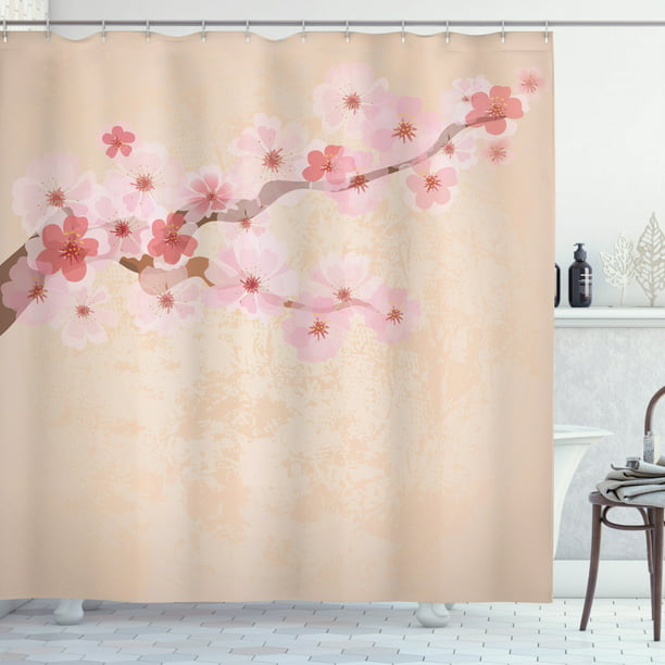 Japanese Shower Curtain Pink Cherry, Japanese Shower Curtain Cherry Blossom