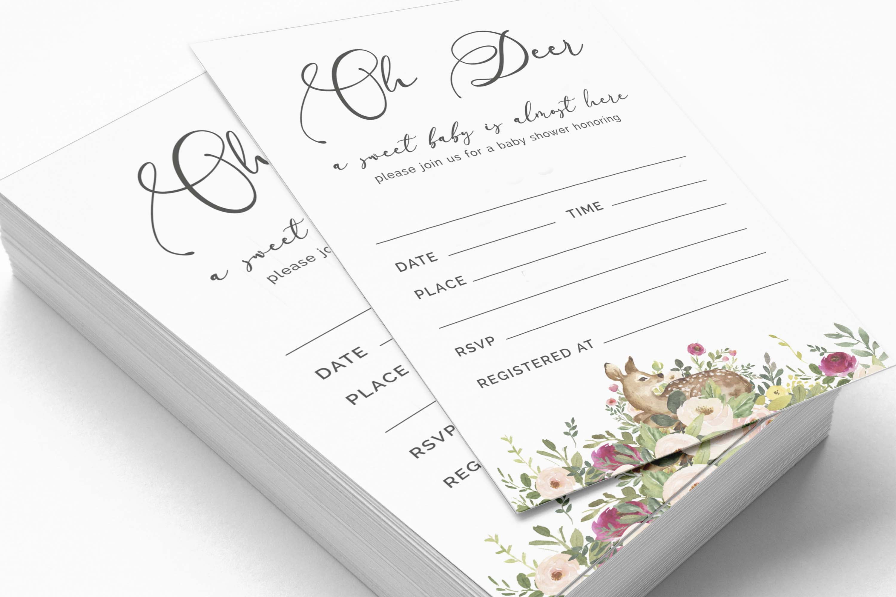 Inkdotpot 30Deer Jungle Animals Baby Shower Invitation Cards Oh Deer Fill In Blank Invites