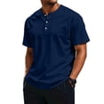 thumbnail image 3 of Homeyce Mens Henley Shirts Short Sleeve Button Henley Shirts Casual Slim Fit Lightweight Fashion Solid Color T Shirts Stand Collar Jersey Baseball Top Pullover,Blue 3XL, 3 of 5