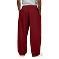 thumbnail image 4 of Men's Wide Leg Sweatpants Baggy Casual Drawstring Waist Joggers Lounge Sweat Pants with Pockets Red L, 4 of 6