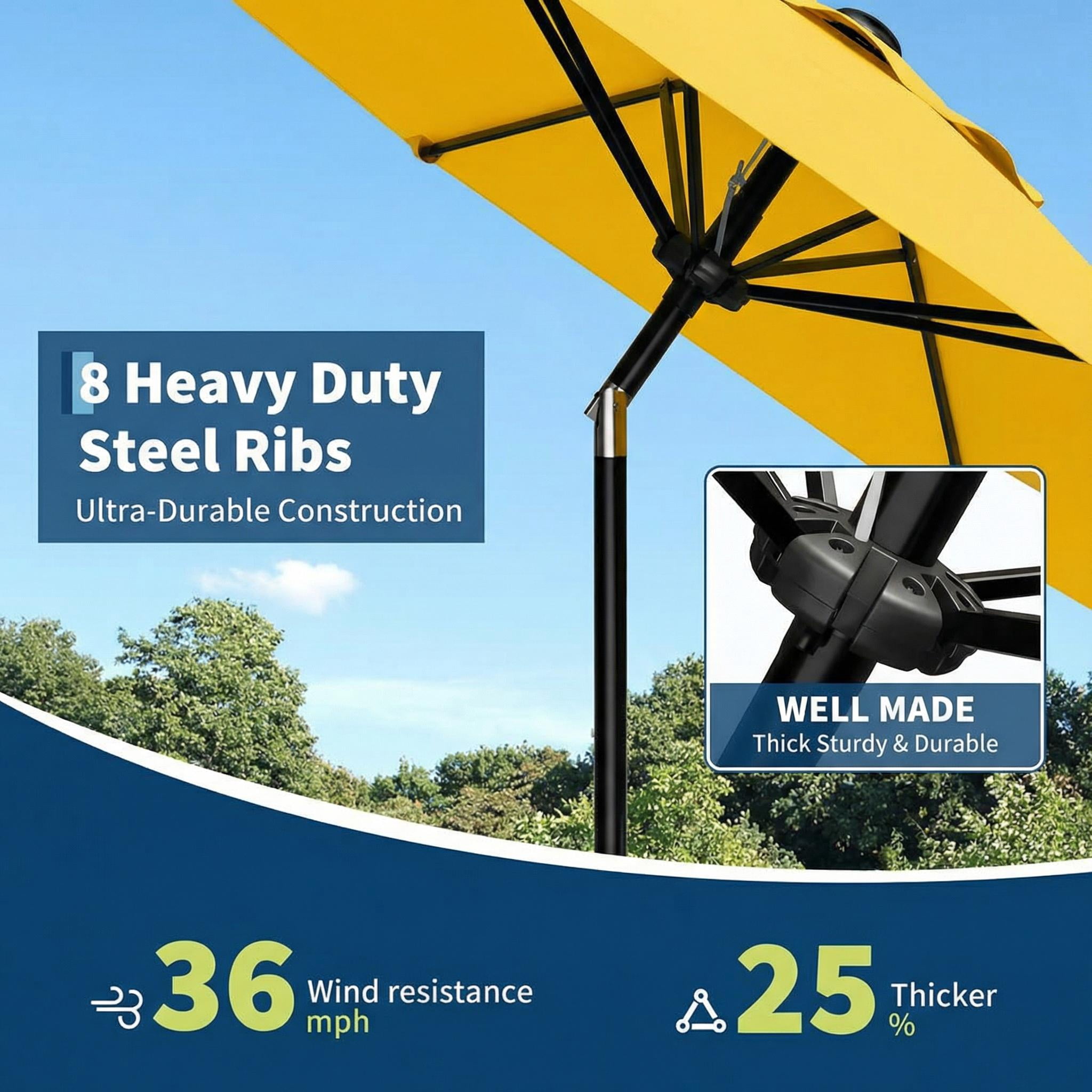 9' Outdoor Patio Umbrella, Outdoor Table Umbrella, Yard Umbrella, Market Umbrella with 8 Sturdy Ribs, Push Button Tilt and Crank