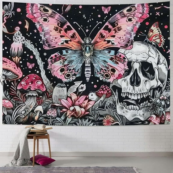 PRATYUS Skull Tapestry Hippie Mushroom Tapestries Aesthetic Moth Tapestry Moon and Stars Tapestry Snake Tapestry Wall Hanging For Room Painting