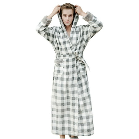

Dadaria Ladies Pajamas Autumn And Winter Thickening Plus Velvet Plaid Warm Couple Pajamas Bathrobe Gray L Women