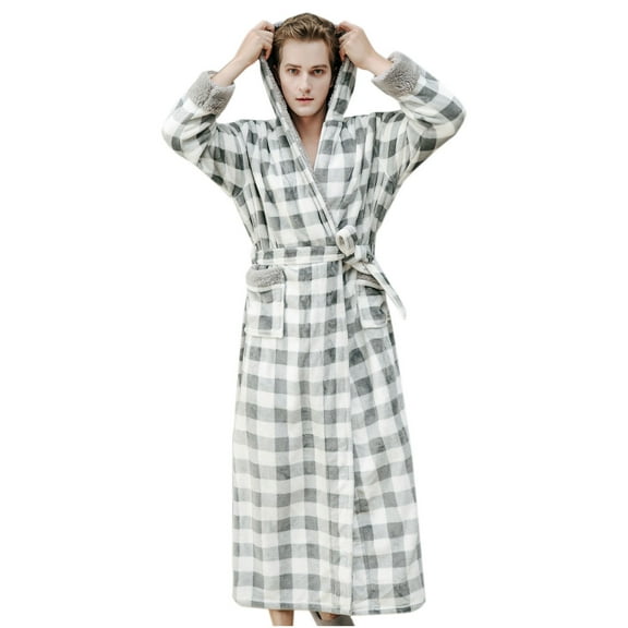 Viikei Robes for Men,Viikei Mens Robes,Warm Soft Plush Mens Robe with Hood,Plus Size Plus Thick Robe for Men with Side Pocket and Belt,Bathrobes for Men Gifts