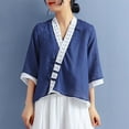 thumbnail image 2 of Jsaierl Womens 3/4 Length Sleeve Cotton Linen Tops Plus Size V Neck Shirts Retro Solid Petite Blouses Classic Elegant Tunic Top M-3XL, 2 of 4