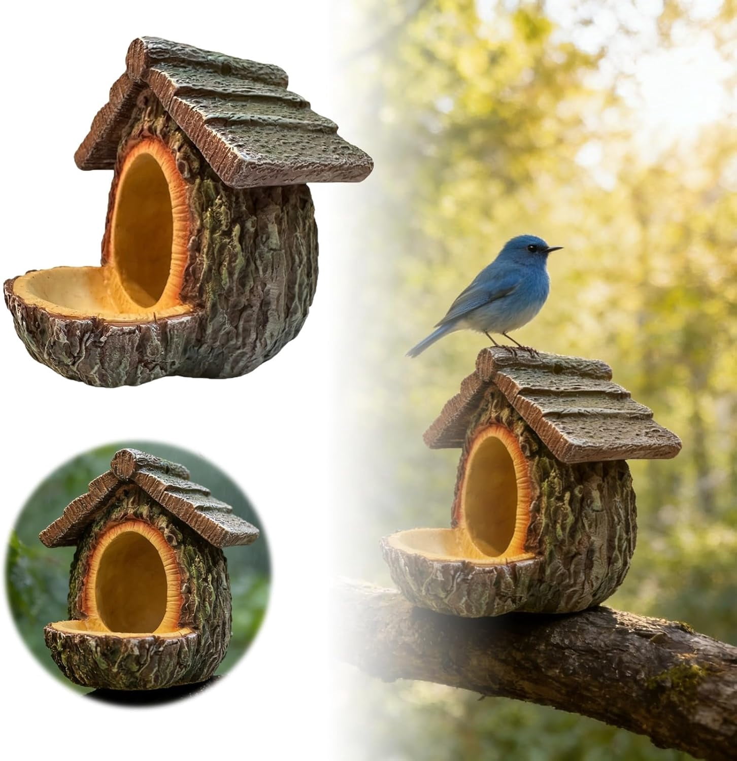 Vintage Tree-Shaped Bird Feeder - Waterproof Resin Hanging Birdhouse with Open Design, for Outdoor Garden, Patio, Yard Decoration (Khaki,1Pcs, B)