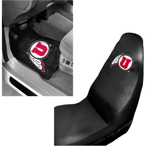 NCAA Utah 2 pc Front Floor Mats and Utah Car Seat Cover Value Bundle