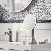 simplehuman 8 Round Sensor Makeup Mirror with Touch-Control Dual Light Settings, 5x Magnification, Rechargeable and Cordless, Brushed Stainless Steel
