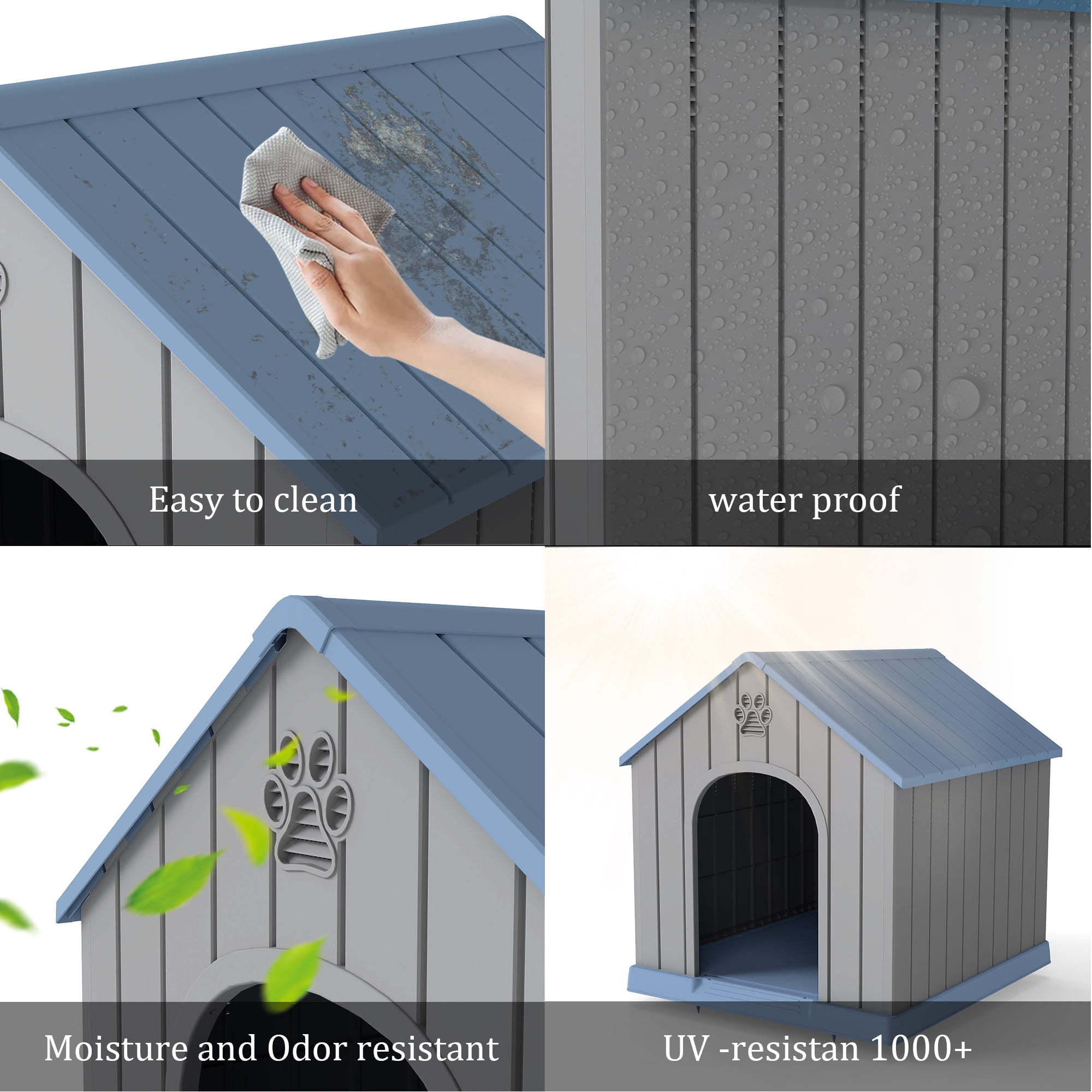 Yardgrace Large Dog House, PP Material Indoor Outdoor for Medium Large Dogs, Weatherproof Shelter with Elevated Floor, Easy Clean and Assemble, Blue