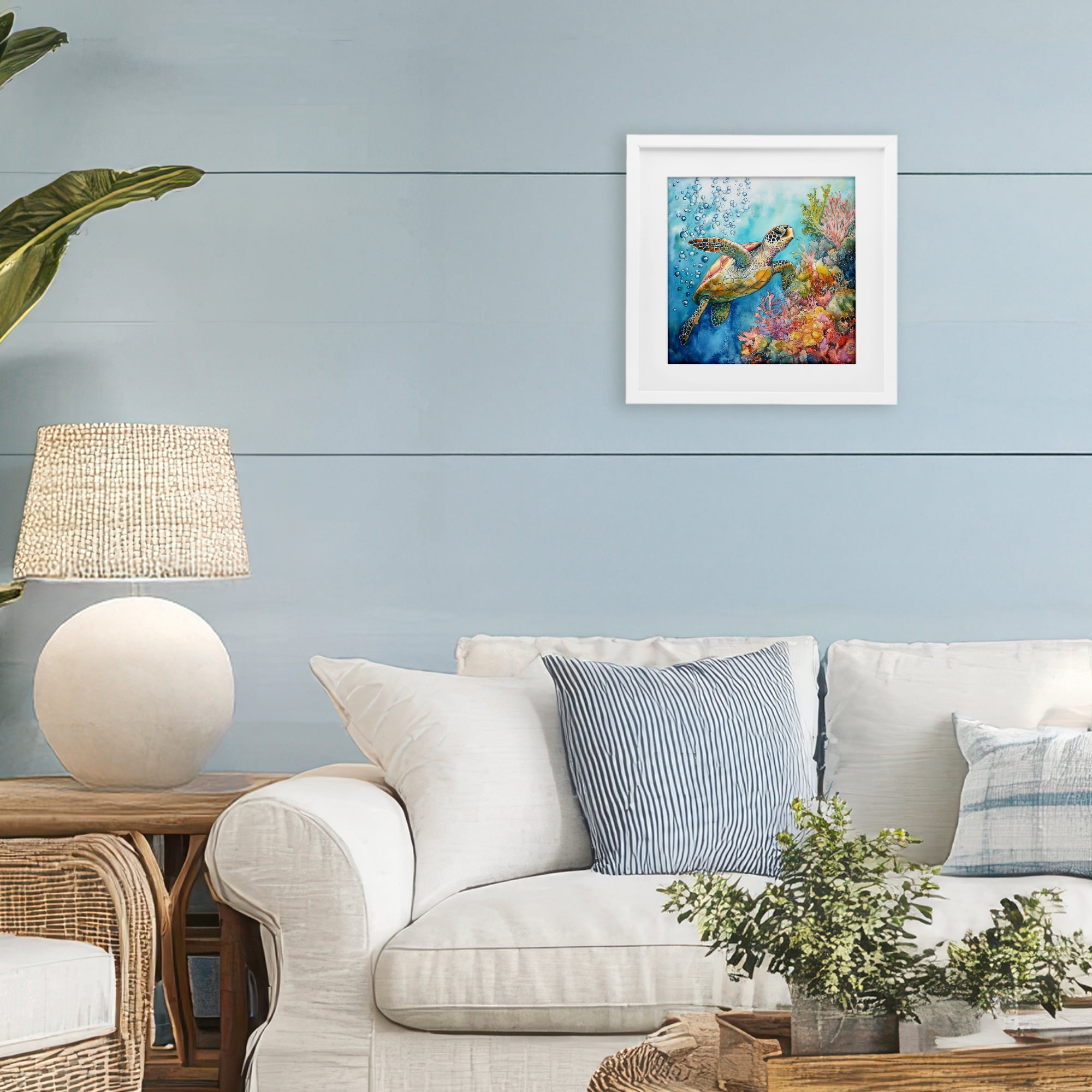 Stupell Industries Underwater Sea Turtle Bubbles White Framed Print Under Glass, design by Tina LeCour