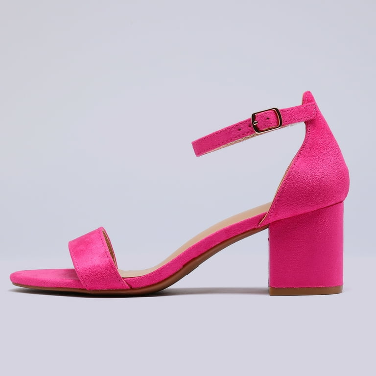 Pennysue Women's Chunky Low Heels Sandals, Hot Pink Ankle