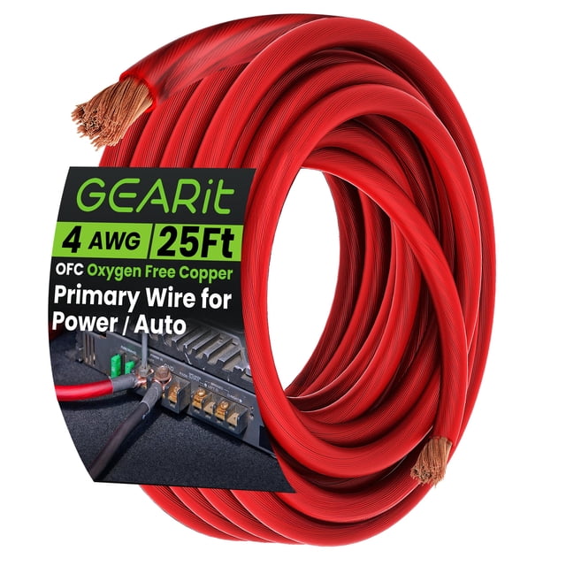 Wire GearIt, cobre sin oxígeno, calibre 4, OFC, 25 pies, rojo translúcido