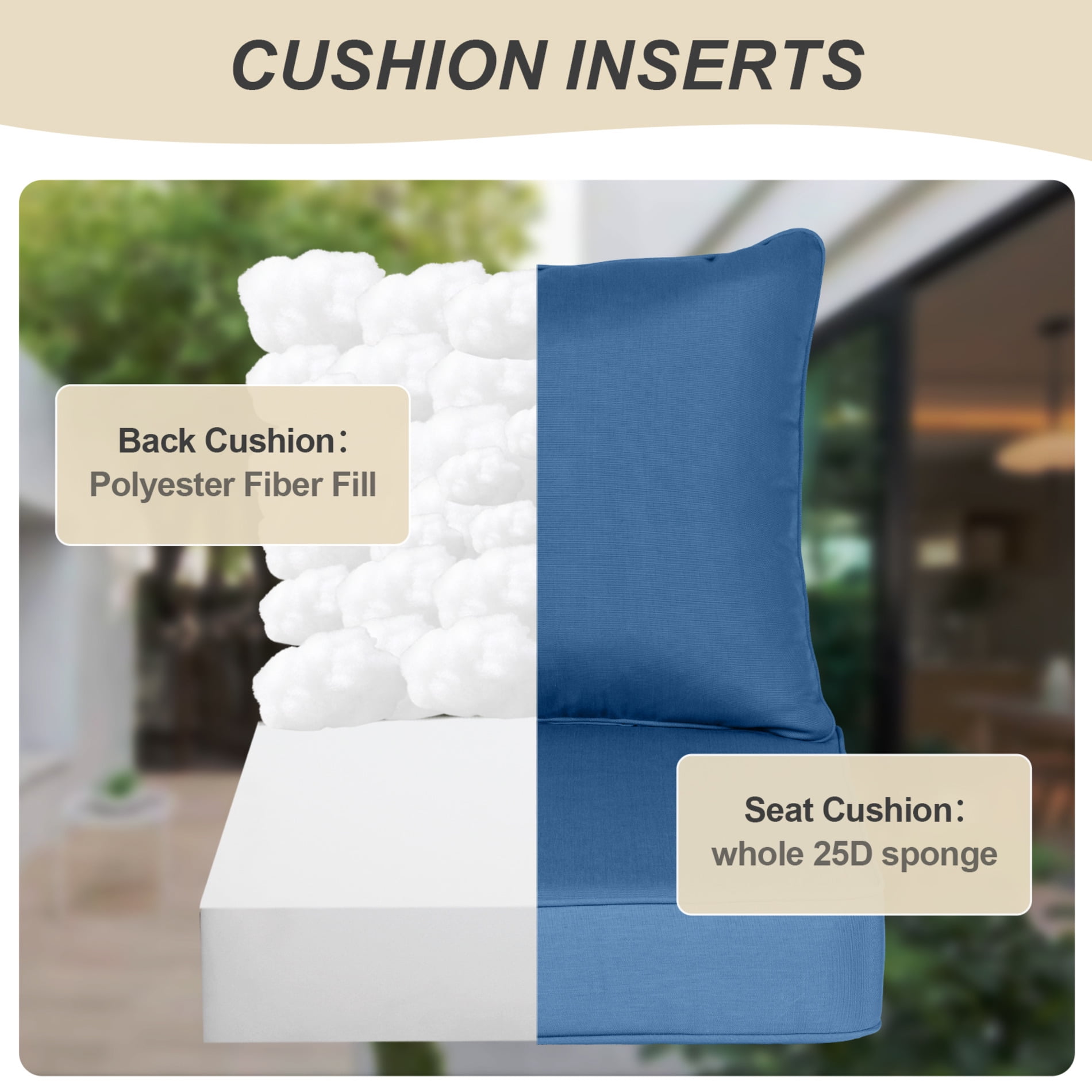 BPS 24x24x5 inch Outdoor Deep Seat Cushion, Water-Resistant Patio Furniture Cushions for Outdoor Chairs, Sofa, Couch, 2-Piece, Steel Blue