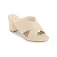 thumbnail image 1 of BLISSFUL STEP Sandales pour Femmes à Talons Blocs Mules à Brides Croisées Sandales à Enfiler Beige 7, 1 of 7