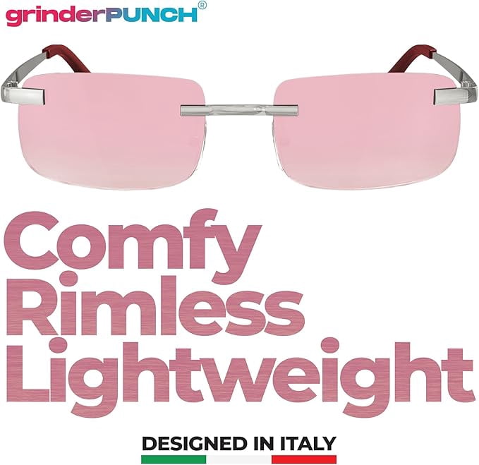 GRINDERPUNCH Rimless Rectangular Sunglasses Small Slim Retro Designer Shades