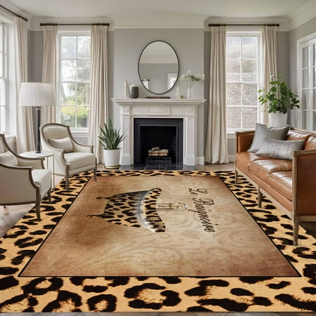 Leopard Printed Area Rug 5x8 Washable Rug Non Slip Funny Animals Textured Bathtubs Large Area Rug Soft Stainresistant Indoor Floor Carpet for Living Room Bedroom Home Office Dining Room Nursery