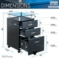 Vetro Rolling File with Glass Top and 3Drawers, Graphite
