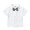 thumbnail image 6 of Baby Boy Outfits Cotton Bowtie Dress Shirt Suspenders Shorts Summer Wedding Party Formal Suits Baby Boy Clothes White 9 Months-12 Months, 6 of 7
