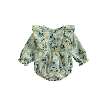 

Canis Baby Girl Bodysuit with Ruffle Detail and Embroidered Floral Pattern