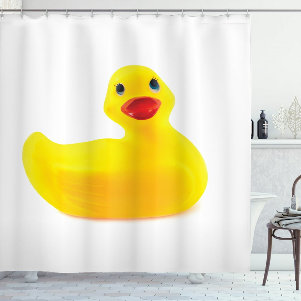 Rubber Duck Shower Curtain, Yellow Squeak Ducky Toy Fun Bubble Bath
