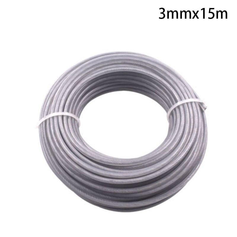 15m Long Trimmer Wire Cord Line 3mm Steel Wire Parts For Strimmer Brush Cutter A