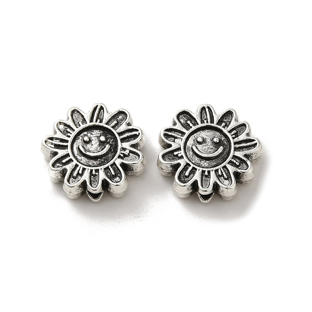 Tibetan style Alloy Beads Cadmium Free & Lead Free Antique Silver Flower 12.5x13x4mm Hole: 1.6mm 460pcs/1000g
