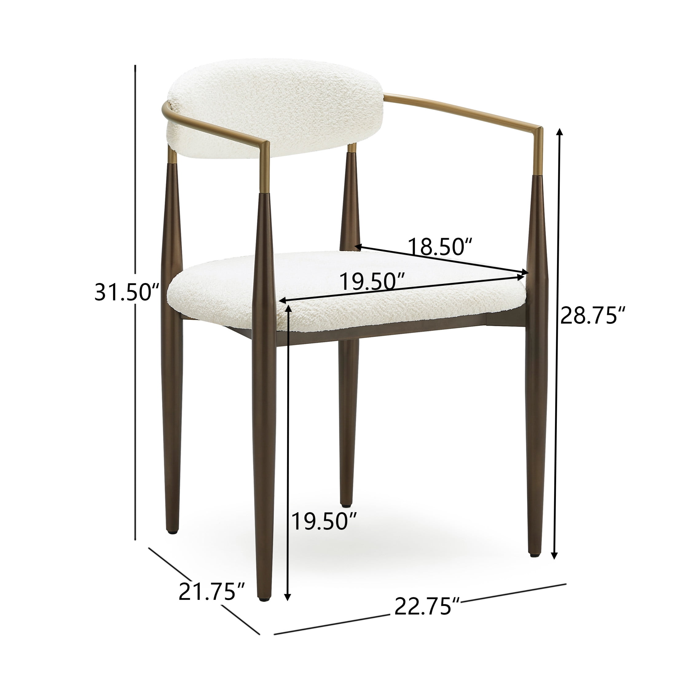 Modern Upholstered Dining Chairs with Toothpick Iron Frame, White+Gold, Set of 2