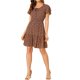 thumbnail image 2 of INSPIRE CHIC Vestido A-Line con mangas de volantes florales y cintura elástica, dobladillo con volantes, M Naranja Negro, 2 of 6