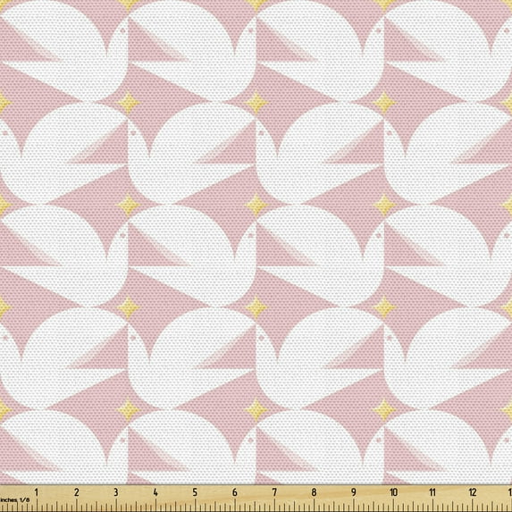 Animal Fabric by the Yard, Abstract Birds White Pigeons Repetitive Geometric Pastel Tones Illustration, Upholstery Fabric for Dining Chairs Home Decor Accents, Blush Pastel Yellow by Ambesonne